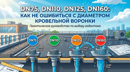 DN75, DN110, DN125, DN160: как не ошибиться с диаметром кровельной воронки