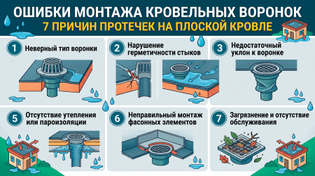 Ошибки монтажа кровельных воронок: 7 причин протечек на плоской кровле