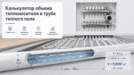 Калькулятор объема теплоносителя в трубе теплого пола