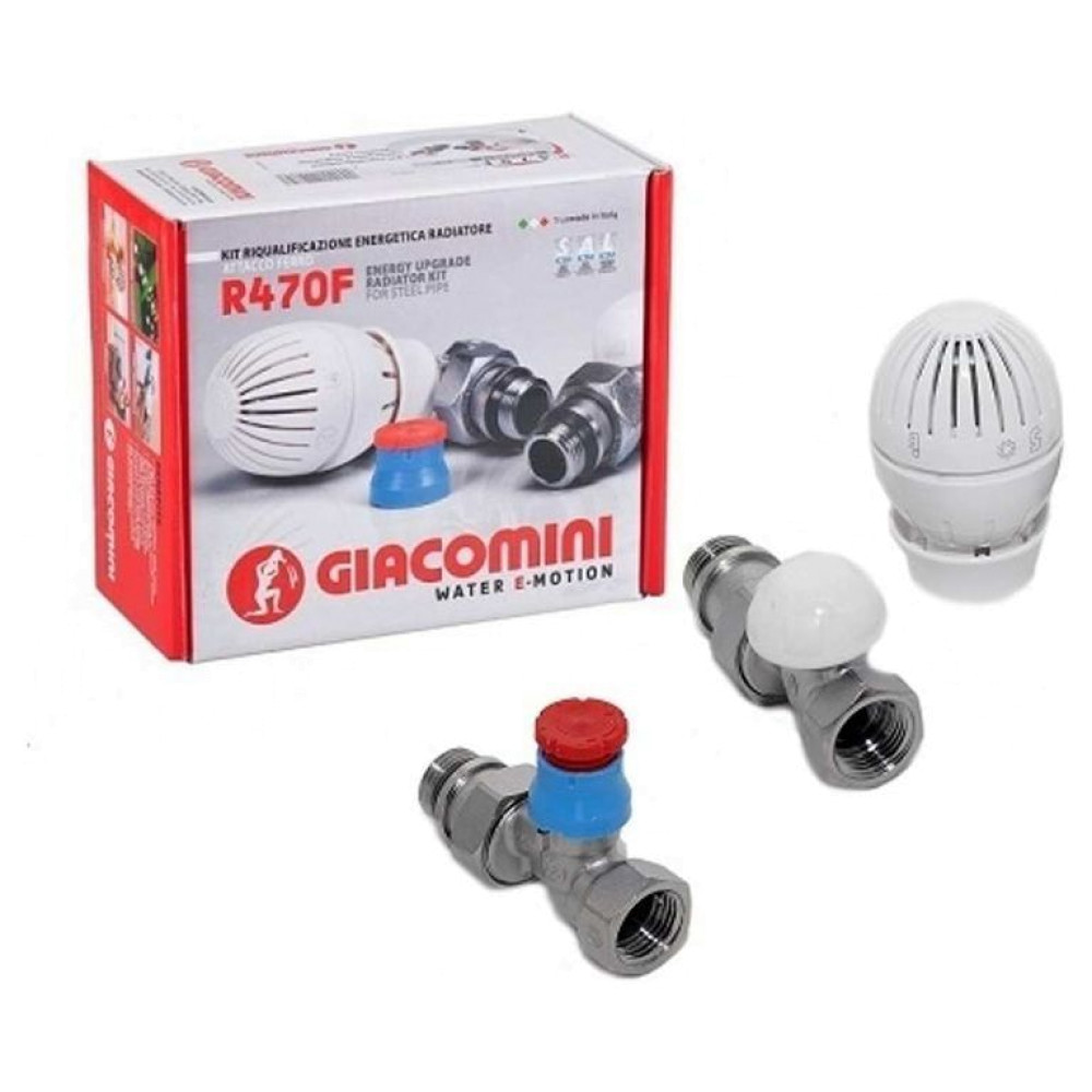 Термостатический комплект Giacomini термоголовка, прямой клапан, отсечной клапан 1/2" R470FX013