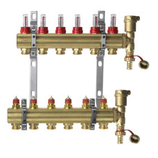 Коллекторная группа FHF-6F set Danfoss, 6 контура, для водяных теплых полов, с расходомерами, кронштейнами и воздухоотводчиками 088U0726