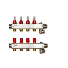 Коллекторная группа SSM-F-4 Danfoss, 4 контура, для водяных теплых полов, с расходомерами, кронштейнами и воздухоотводчиками 088U0754