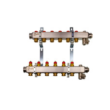 Коллекторная группа SSM-6 Danfoss, 6 контуров, с кронштейнами, для радиаторного и напольного отопления 088U0976 нерж. сталь