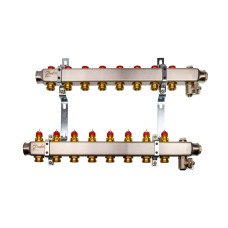 Коллекторная группа SSM-8 Danfoss, 8 контуров, с кронштейнами, для радиаторного и напольного отопления 088U0978 нерж. сталь