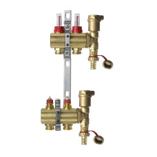 Коллекторная группа FHF-2F set Danfoss, 2 контура, для водяных теплых полов, с расходомерами, кронштейнами и воздухоотводчиками 088U0722