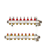 Коллекторная группа SSM-2F-8 Danfoss, 8 контуров, для водяных теплых полов, с расходомерами, кронштейнами и воздухоотводчиками 088U0958