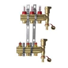 Коллекторная группа FHF-3F set Danfoss, 3 контура, для водяных теплых полов, с расходомерами, кронштейнами и воздухоотводчиками 088U0723