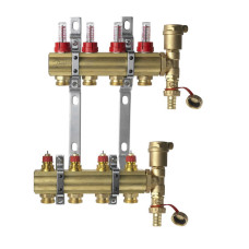 Коллекторная группа FHF-4F set Danfoss, 4 контура, для водяных теплых полов, с расходомерами, кронштейнами и воздухоотводчиками 088U0724