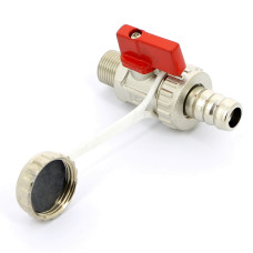 Кран шаровой сливной UNI-FITT НН 3/8" x 3/4" со штуцером и заглушкой, флажок красный металл, никелированный | 126N1000