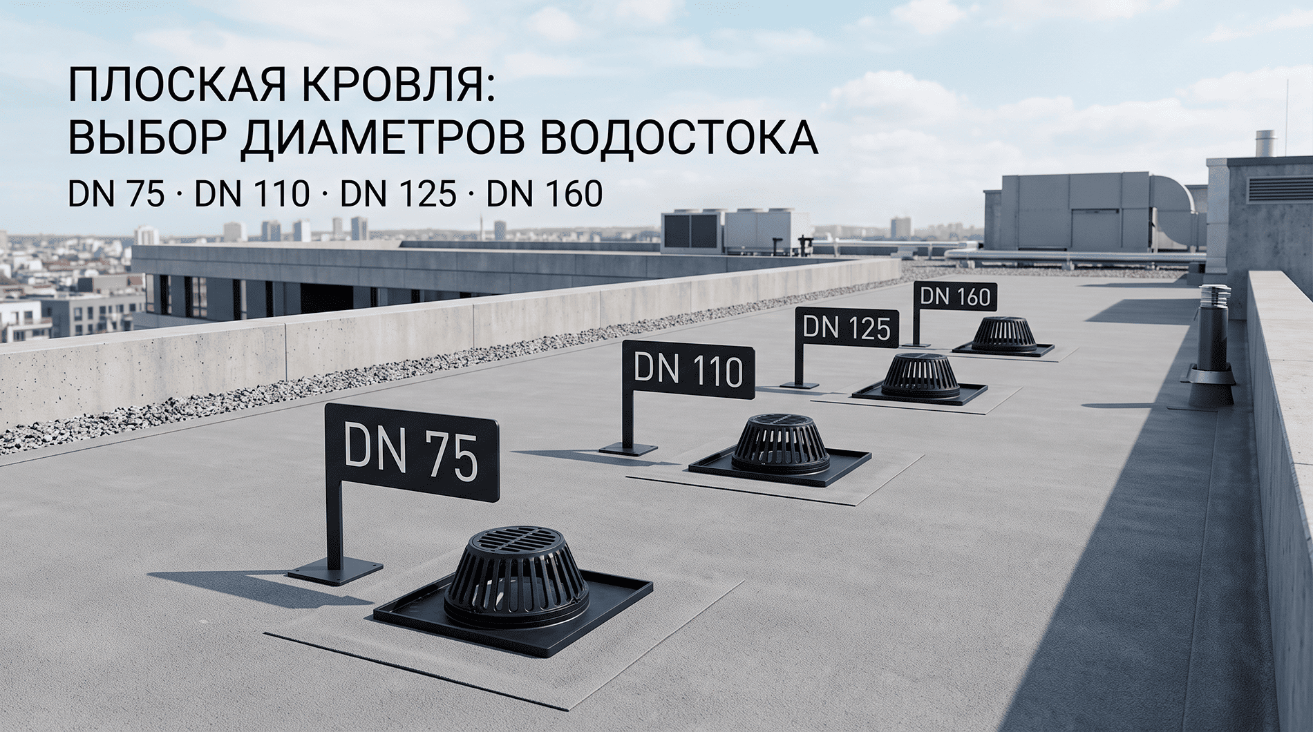 Выбор диаметра кровельной воронки DN75 DN110 DN125 DN160