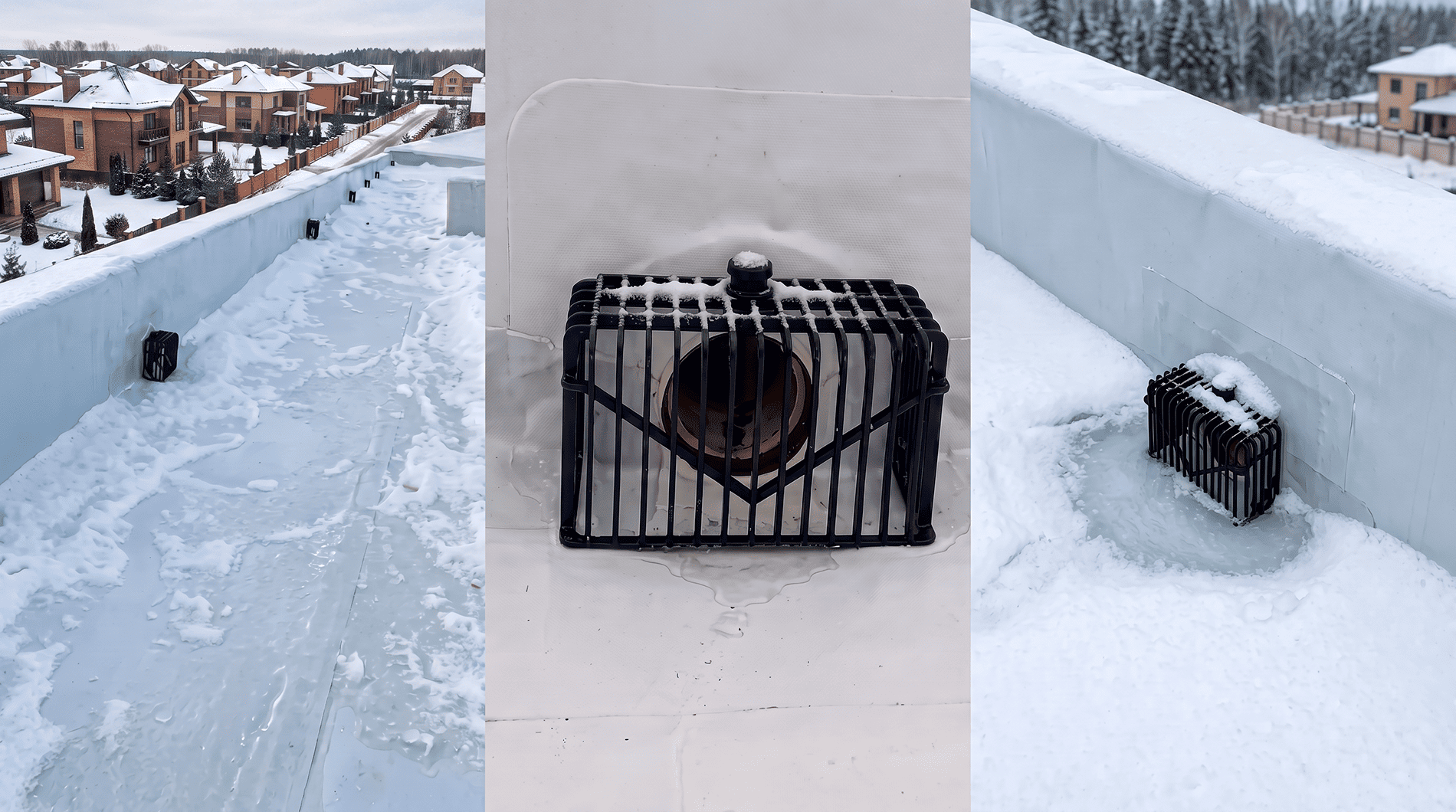Промерзание парапетной воронки и риск наледи на наружном выпуске